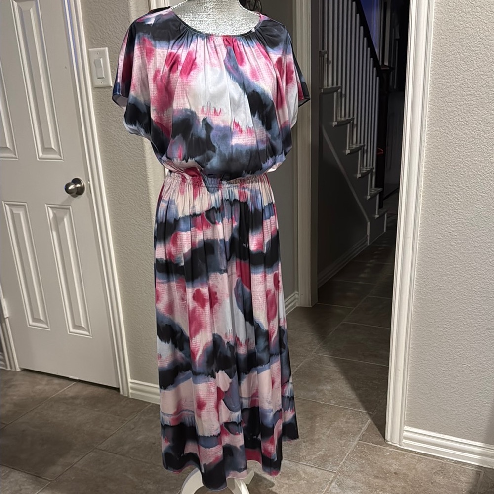 Soft Surroundings Pink and Blue Crew Neck Maxi Dress‎